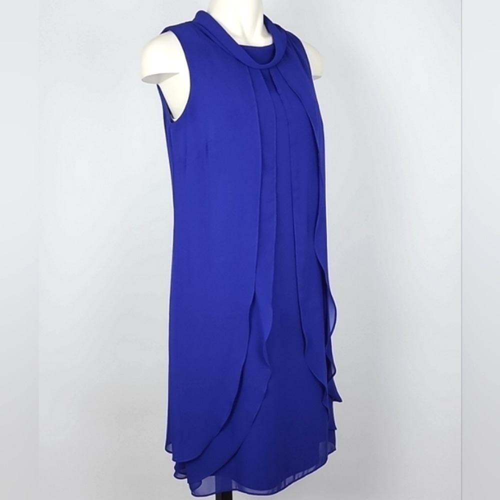 SLNY Women's Royal Blue Tiered Chiffon Sleeveless Shift Dress 6 - Picture 2 of 13